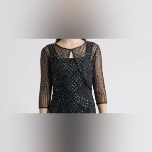 NWT! Pisarro Nights Black Beaded Long Sleeve Top Layer